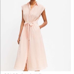 Loft midi sear sucker peach shirt dress Sz 12
